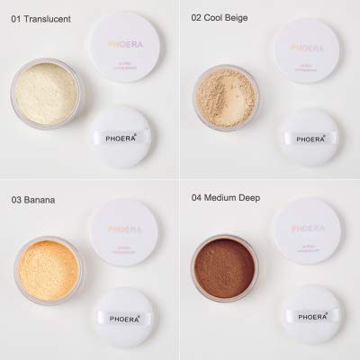 PHOERA Setting Powder Controls Oil,Setting Powder Makeup Light,Loose Powder Makeup Coverage,Loose Setting Powder Mini,0.17oz (03#BANANA)-BrightBean Baby