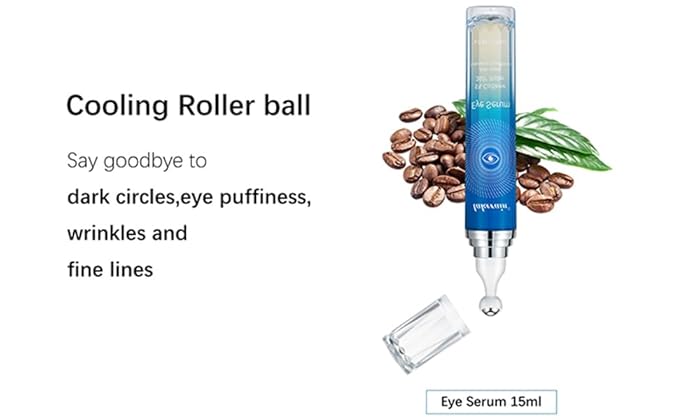 5% Caffeine Eye Serum, Under Eye Roller Cream for Dark Circles and Puffiness with 360°Massage Ball Reduce Wrinkles and Fine Lines,Bags Under Eyes,15ML-BrightBean Baby