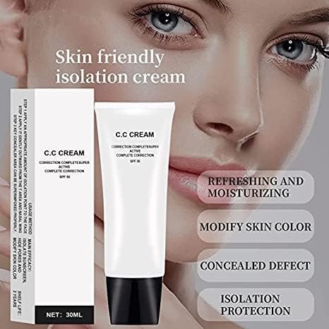Skin Tone Adjusting CC Cream SPF 50, CC Cream Self Adjusting for Mature Skin, All-In-One Face Sunscreen and Foundation, Pre-makeup Primer Moisturizing Skin Concealer Brightening Skin Tone 30ml - 2 Pcs-BrightBean Baby