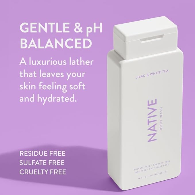 Native Body Wash Contains Naturally Derived Ingredients | For Women & Men, Sulfate, Paraben, & Dye Free Leaving Skin Soft and Hydrating | Lilac & White Tea 18 oz - 2 Pk-BrightBean Baby
