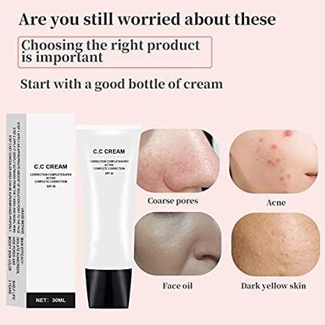 Skin Tone Adjusting CC Cream SPF 50, CC Cream Self Adjusting for Mature Skin, All-In-One Face Sunscreen and Foundation, Pre-makeup Primer Moisturizing Skin Concealer Brightening Skin Tone 30ml - 2 Pcs-BrightBean Baby