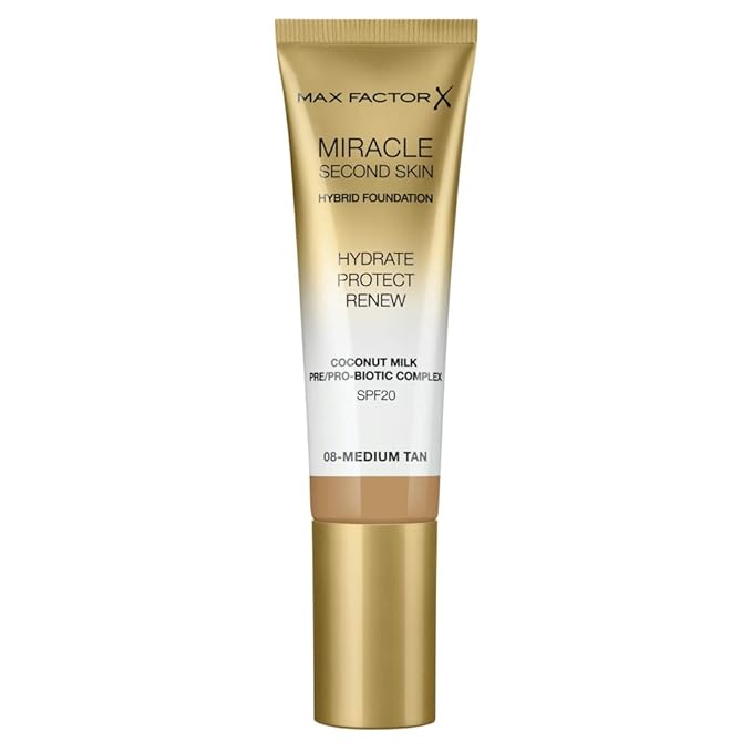 Max Factor Miracle Second Skin Foundation SPF 20-08 Medium Tan Foundation Women 1.01 oz-BrightBean Baby
