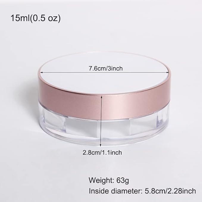 AKOAK Capacity 15ml(0.5 oz) No Leaks Empty Reusable Plastic Loose Powder Compact Container DIY Makeup Powder Case with Sponge Powder Puff, Elasticated Net Sifter and Threaded Screw Lid (White)-BrightBean Baby
