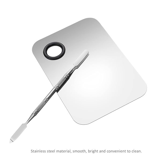 Makeup Palette, Stainless Steel Cosmetic Makeup Palette Professional Cosmetic Mixing Makeup Palette with Spatula Tool 6x4-BrightBean Baby