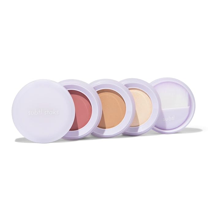 Subtl Beauty 3-in-1 travel makeup kit by subtl staks | powder blush, bronzer, and highlighter | includes mirror lid and mini brush | for fair-light skin tones-BrightBean Baby