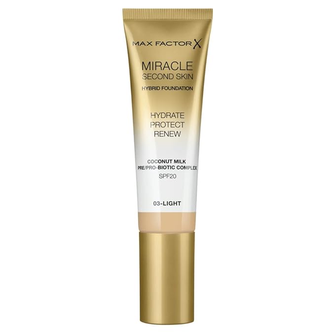 Max Factor Miracle Second Skin Foundation SPF 20-03 Light Foundation Women 1.01 oz-BrightBean Baby