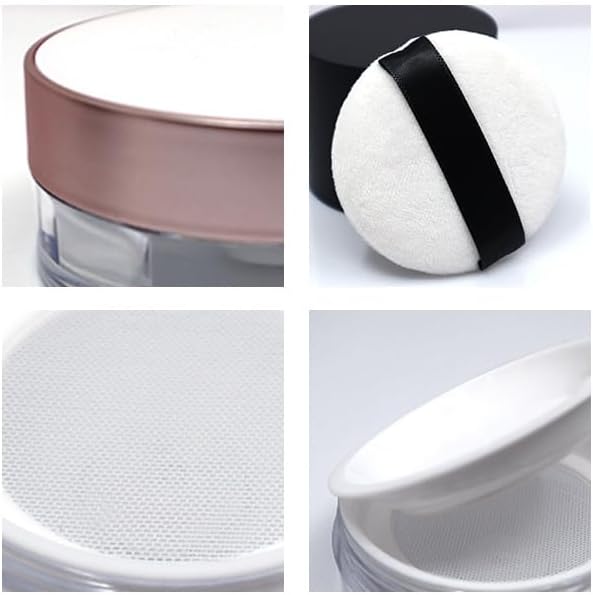 AKOAK Capacity 15ml(0.5 oz) No Leaks Empty Reusable Plastic Loose Powder Compact Container DIY Makeup Powder Case with Sponge Powder Puff, Elasticated Net Sifter and Threaded Screw Lid (White)-BrightBean Baby