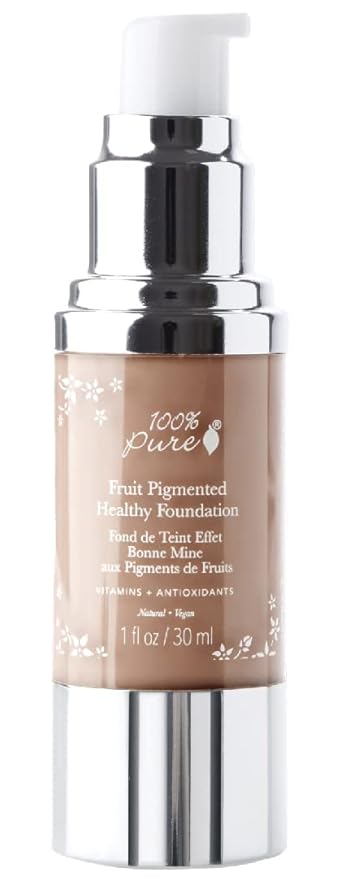 100% PURE Healthy Foundation Full Face Coverage Makeup, Liquid Matte Finish with Anti-Aging Benefits - Vegan Gorgeous Fruit Pigmented Toffee Color (Tan with Neutral Undertone) - 1 Fl Oz-BrightBean Baby