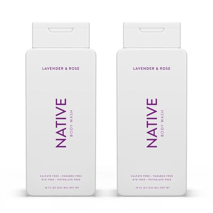 Native Body Wash Contains Naturally Derived Ingredients | For Women & Men, Sulfate, Paraben, & Dye Free Leaving Skin Soft and Hydrated | Lavender & Rose 18 oz - 2 Pk-BrightBean Baby