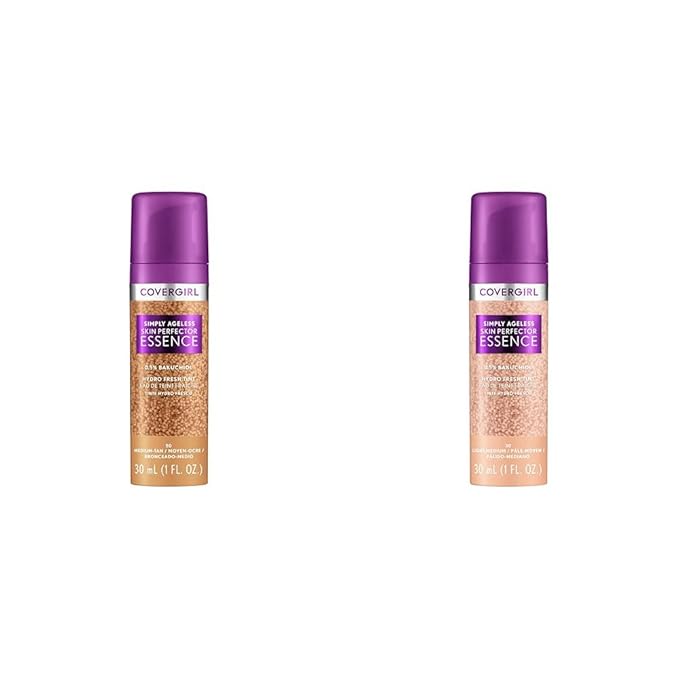 Covergirl Simply Ageless Skin Perfector Essence Foundation Bundle with Shades 50 Medium-Tan and 30 Light-Medium, 1oz Each-BrightBean Baby