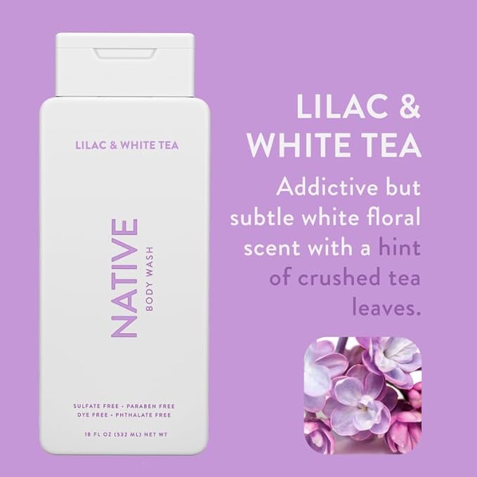 Native Body Wash Contains Naturally Derived Ingredients | For Women & Men, Sulfate, Paraben, & Dye Free Leaving Skin Soft and Hydrating | Lilac & White Tea 18 oz - 2 Pk-BrightBean Baby