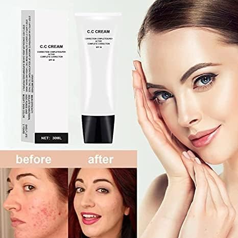 Skin Tone Adjusting CC Cream SPF 50, CC Cream Self Adjusting for Mature Skin, All-In-One Face Sunscreen and Foundation, Pre-makeup Primer Moisturizing Skin Concealer Brightening Skin Tone 30ml - 2 Pcs-BrightBean Baby
