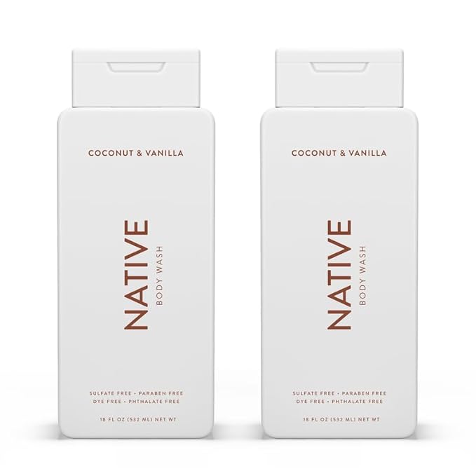 Native Body Wash Contains Naturally Derived Ingredients | For Women & Men, Sulfate, Paraben, & Dye Free Leaving Skin Soft and Hydrated | Coconut & Vanilla 18 oz - 2 Pk-BrightBean Baby
