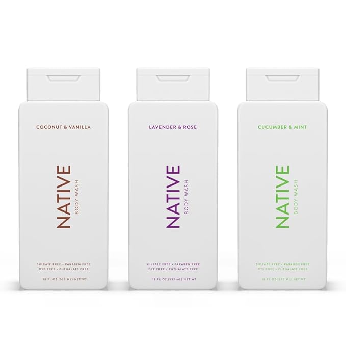 Native Body Wash Contains Naturally Derived Ingredients | for Women & Men, Sulfate, Paraben, & Dye Free Leaving Skin Soft & Hydrated |Coconut & Vanilla, Lavender Rose, & Cucumber Mint, 18 oz Pack of 3-BrightBean Baby