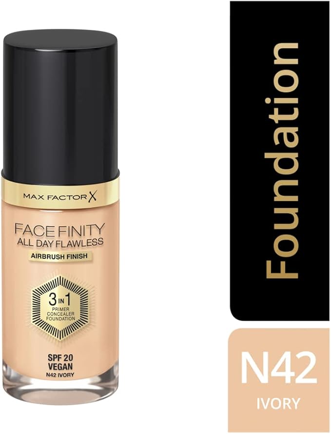 Max Factor Facefinity 3-in-1 All Day Flawless Liquid Foundation, SPF 20-42 Ivory, 30 ml-BrightBean Baby