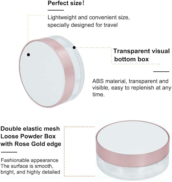AKOAK Capacity 15ml(0.5 oz) No Leaks Empty Reusable Plastic Loose Powder Compact Container DIY Makeup Powder Case with Sponge Powder Puff, Elasticated Net Sifter and Threaded Screw Lid (White)-BrightBean Baby