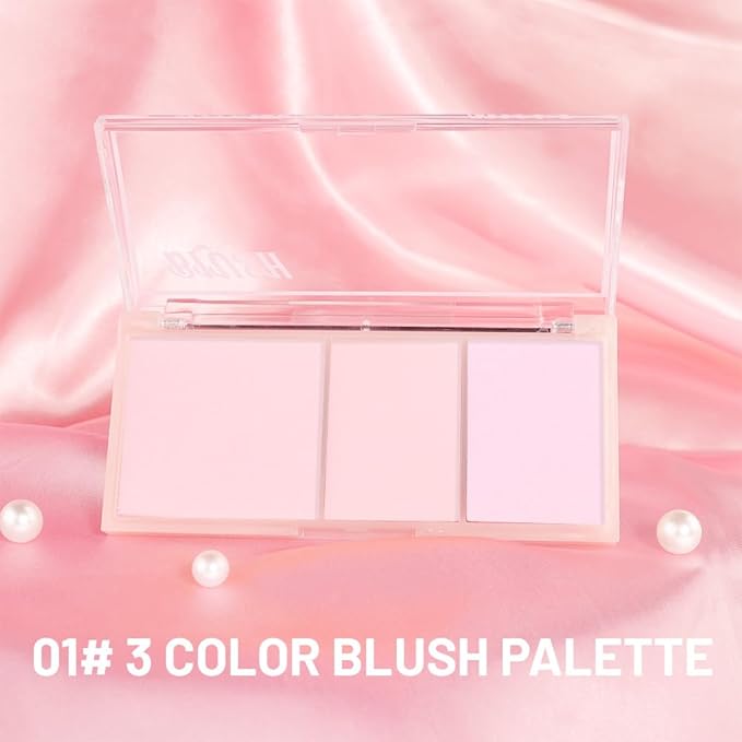 3 IN 1 Brown Nude Face Highlight Bronzer Powder Palette for Face Cheeks Contour Brightening, Buildable Matte Coverage Natural Makeup,Ultra Sculpt Nose Shadow Eyeshadow Primer-Pink-BrightBean Baby