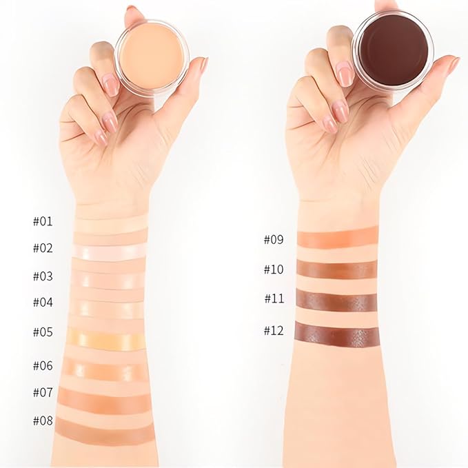 Kaely 2Pcs Cream Pot Concealer Full Coverage Set,Conceal Brighten Dark Circles,under Eye Color Correcting Concealer,Waterproof Foundation Palette with Brush,corrector de ojeras,Vegan Makeup,01+02-BrightBean Baby