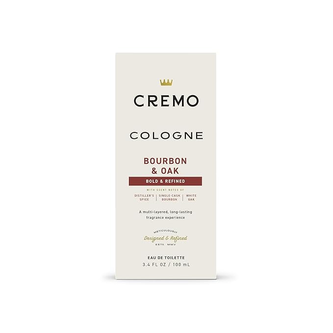 Cremo Cologne for Men - Bourbon & Oak Mens Cologne Spray - A Sophisticated Blend of Distiller’s Spice, Fine Bourbon and White Oak, Fragrances For Men, 3.4 Fl Oz-BrightBean Baby