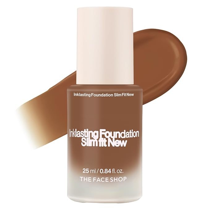 THE FACE SHOP Ink Lasting Liquid Foundation, Full Coverage, 72‑Hour Wear Semi‑Matte Finish, Makeup with Bakuchiol, W610 Coffe, 0.84 Fl. Oz.-BrightBean Baby
