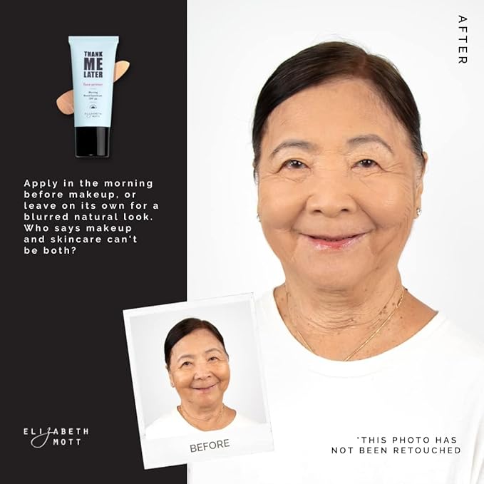 Elizabeth Mott Thank Me Later Blurring Face Primer SPF 30 – Lightweight, Hydrating Makeup Primer - Smooths Fine Lines & Wrinkles for a Soft-Focus Finish – Mineral-Based, Cruelty-Free Formula – 30g-BrightBean Baby