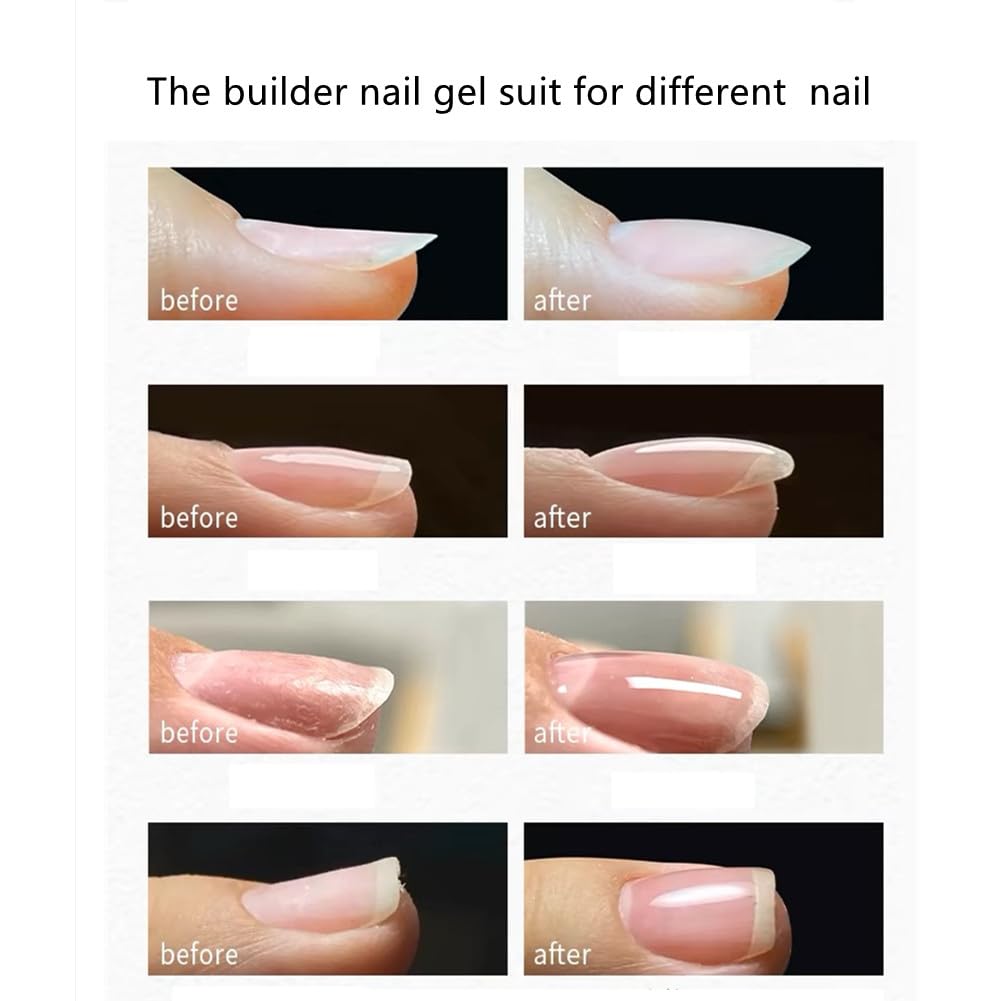 Builder Nail Gel, 7-in-One Clear Builder for Nails, LED Lamp Cured Color Rubber Base Gel Polish Coat Strengthener Thickening Extension Rhinestone Glue in a Bottle for DIY Home Salon Gifts-BrightBean Baby