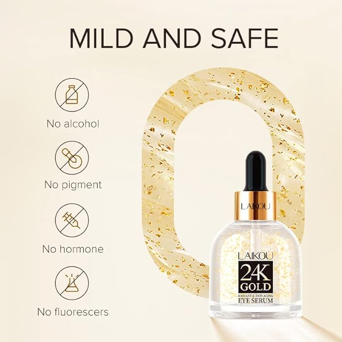 AKARY 24K Gold Eye Serum, Under-eye Firming Serum for Reduces Puffy Eyes, Dark Circles, Fine Lines, Under Eye Bags, Tightening, Hydrating Face Serum, Treatment for Skin Care with Nicotinamide and Vitamin E-BrightBean Baby