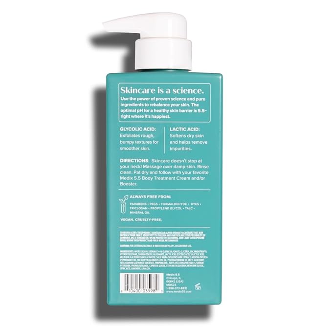 MEDIX 5.5 Exfoliating AHA Glycolic Acid Face & Body Scrub Cleanser + Vitamin C Moisturizing Body Cream Lotion Skin Care 2PC Set | Alpha Hydroxy Acid & Lactic Acid Foaming Body Wash & Face Wash, 2-PC-BrightBean Baby