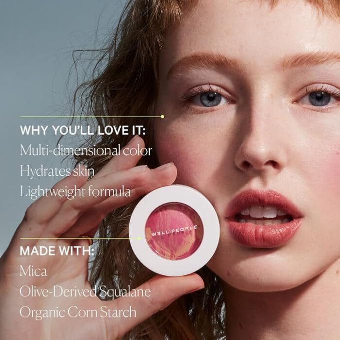 Well People Superpowder Blush Powder, Hydrating Powder Blush For Adding A Pop Of Cheek Color, Vegan & Cruelty-free, Sweet Persimmon-BrightBean Baby