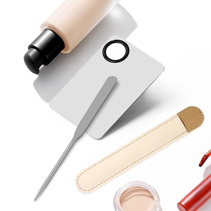 Honbay 1PCS Stainless Steel Makeup Spatula and 1PCS Makeup Mixing Palette with PU Leather Cover for Cosmetic Foundation Pigment Blending-BrightBean Baby