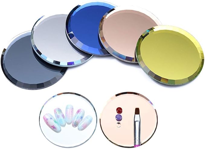 5Pcs Mirror Empty Nail Art Palettes Plate Round Glass Manicure Palette Nail Art Display Tray Board Holder Gel Polish Drawing Color Mixing Palette for Women Beauty Tool, Assorted Color-BrightBean Baby