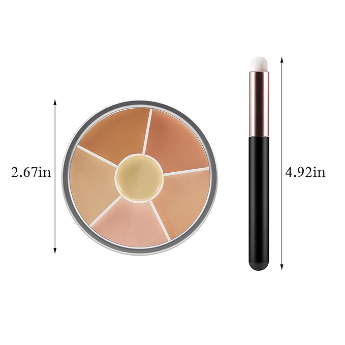 6 Colors Concealer Palette with Brush,Full Coverage,Cream Contouring Makeup Kit,Corrects Dark Circles Red Marks Scars-BrightBean Baby