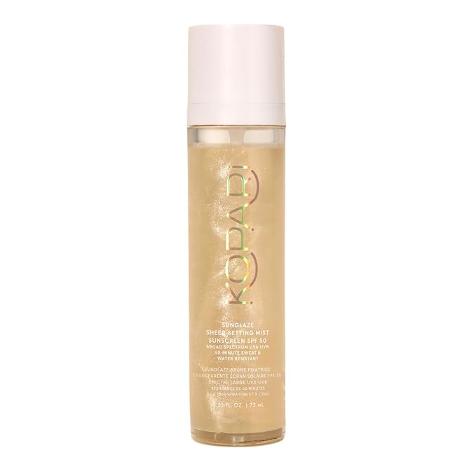 Kopari Sunglaze Sheer Setting Mist Sunscreen SPF 50, Weightless, Fast Drying, Ultra-Fine Setting Spray, Made With Hyaluronic Acid, Sets Makeup For A Hydrated, Dewy Finish, 2.53 fl oz
