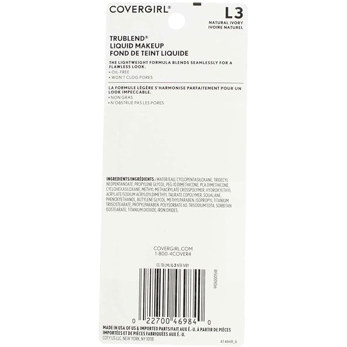 COVERGIRL Trublend Oil-Free Liquid Foundation, Lightweight, Dewy Finish, 1 Fl Oz, Hydrating Foundation, Moisturizing Foundation, Cruelty-Free Foundation, Blends Seamlessly, Won't Clog Pores-BrightBean Baby