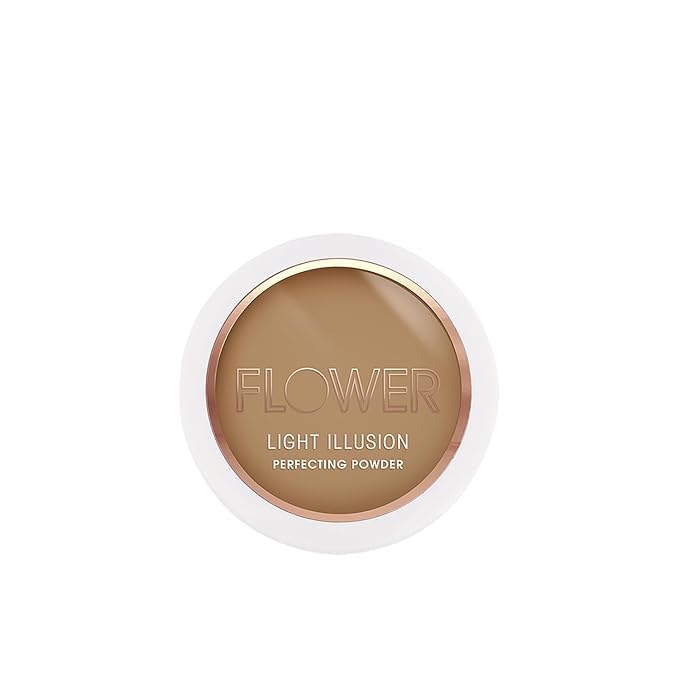FLOWER Beauty By Drew Barrymore Light Illusion Perfecting Powder - Powder Foundation + Setting Powder for Makeup - Medium Buildable Coverage - Natural Glow + Flawless Finish - Mirror + Sponge Include d (Mocha)-BrightBean Baby