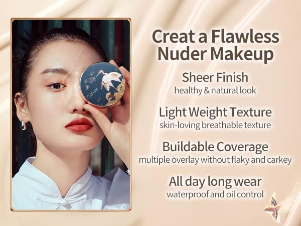 Catkin Phoenix Cushion Foundation Buildable Coverage Anti-Aging Serum Makeup, Sheer Satin Finish, Refill Included, Light Beige 0.46 Oz x 2, C03 VANILLA-BrightBean Baby