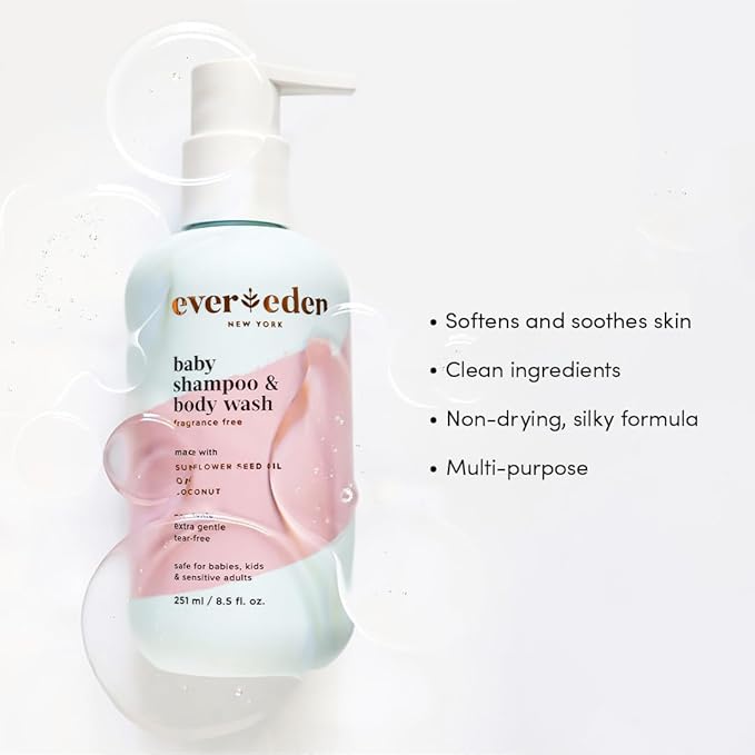 Evereden Baby Shampoo & Body Wash 2-in-1, 8.5 fl oz | Gentle, Non-Toxic, Fragrance-Free, Hydrating Formula for Sensitive Skin-BrightBean Baby