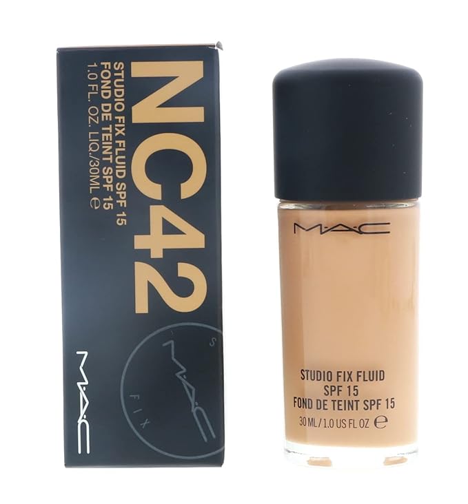 MAC Studio Fix Fluid Foundation SPF5, NC42, 1 Count, 1 Ounce-BrightBean Baby
