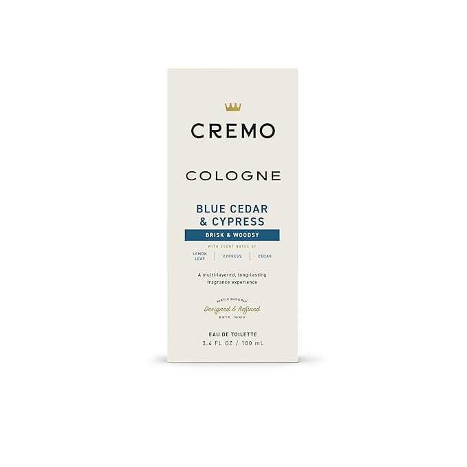 Cremo Cologne for Men - Blue Cedar & Cypress Mens Cologne Spray- A Woodsy Scent with Notes of Lemon Leaf, Cypress and Cedar, Fragrances For Men, 3.4 Fl Oz-BrightBean Baby
