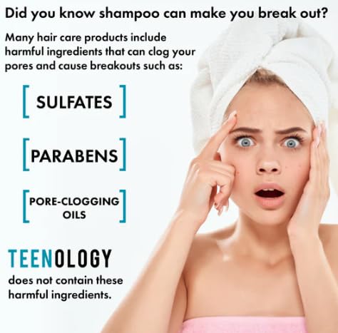 Teenology Shampoo for Teens, For Clear Skin and Healthy Hair, Natural Botanical Extracts, 16 oz. (Vanilla Almond)-BrightBean Baby