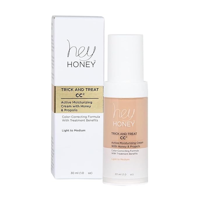 Hey Honey Trick and Treat CC Cream SPF 46 | Active Moisturizing Color Correcting Cream with Honey & Propolis | Best Cover For Rosacea, Skin Redness & Mature Skin | Cruelty-Free | 1 oz (Light-Medium)-BrightBean Baby