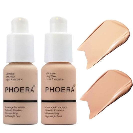 BestLand 2Pack PHOERA Foundation Full Coverage Liquid Foundation Cream - Long-lasting Lightweight Concealer - Oil-Free Formula - Natural Shade - Suitable for All Skin Types (102 Nude & 103 Warm Peach)-BrightBean Baby