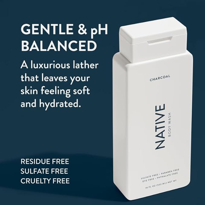 Native Body Wash Contains Naturally Derived Ingredients | For Women & Men, Sulfate, Dye, & Paraben Free Leaving Skin Soft and Hydrated | Charcoal 18 oz - 2 Pk-BrightBean Baby