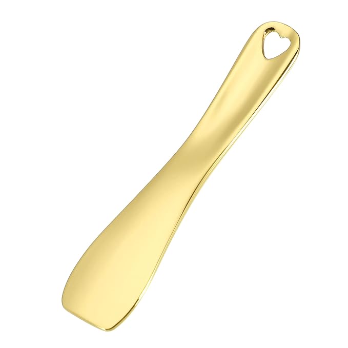 VOCOSTE 3 Pcs Makeup Spatula Mini Spoon, Eye Cream Massage Sticks Beauty Scoop, for Facial Cosmetic Face Cream, Zinc Alloy Heart Shape 2.36"x0.49", Gold Tone-BrightBean Baby