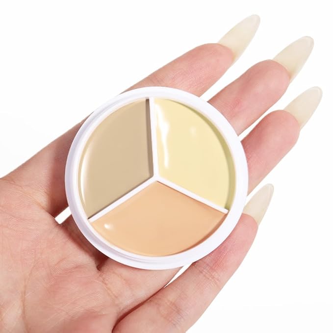 Kaely Tri Color Concealer Pot,Color Correcting Concealer for Dark Circles Spots,3 Color Cream Concealer Full Coverage,Foundation Contour Makeup Palettes,under Eye Brightener corrector de ojeras,03-BrightBean Baby