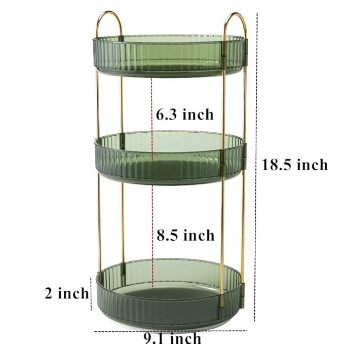 Makeup Organizer for Vanity, 360° Rotating Bathroom Organizer Countertop, High-Capacity Skincare Organizer, Spinning Cosmetics Organizer for Dresser Countertop (3 Tiers, Green)-BrightBean Baby