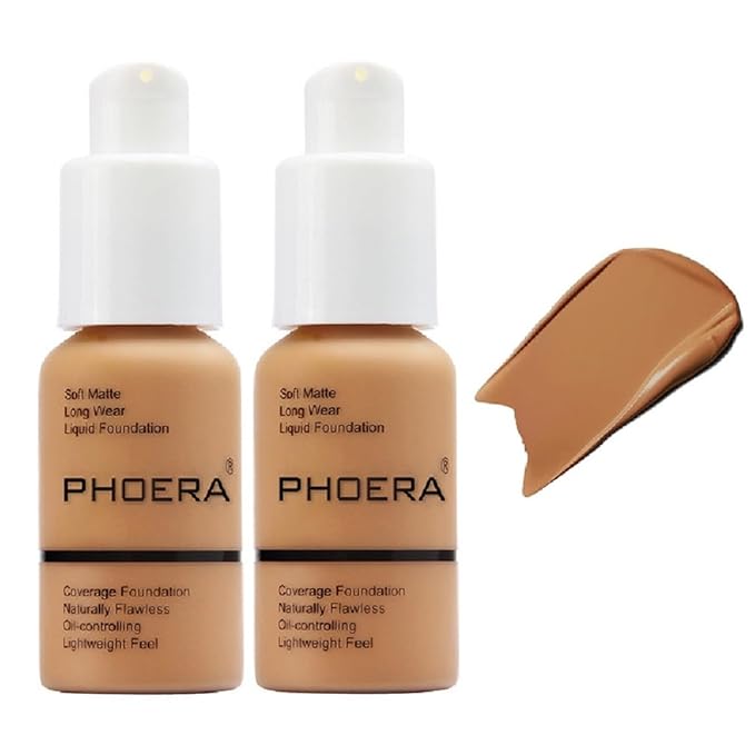 2 Pack PHOERA Foundation 106 Warm Sun Makeup,Full Coverage Foundation for Women and Girls-BrightBean Baby
