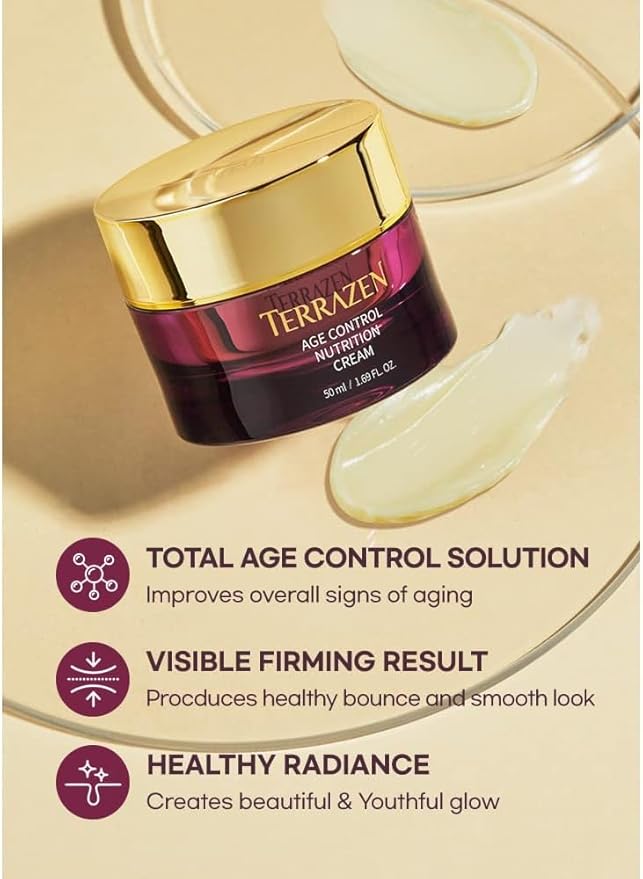 Terrzen Korean Face Cream Age Control Nutrition, 1.69 fl.oz. (50ml), Reduce Wrinkle, Hyaluronic Acid + Plant Stem Cell + Real Protein + Plant Squalane-BrightBean Baby