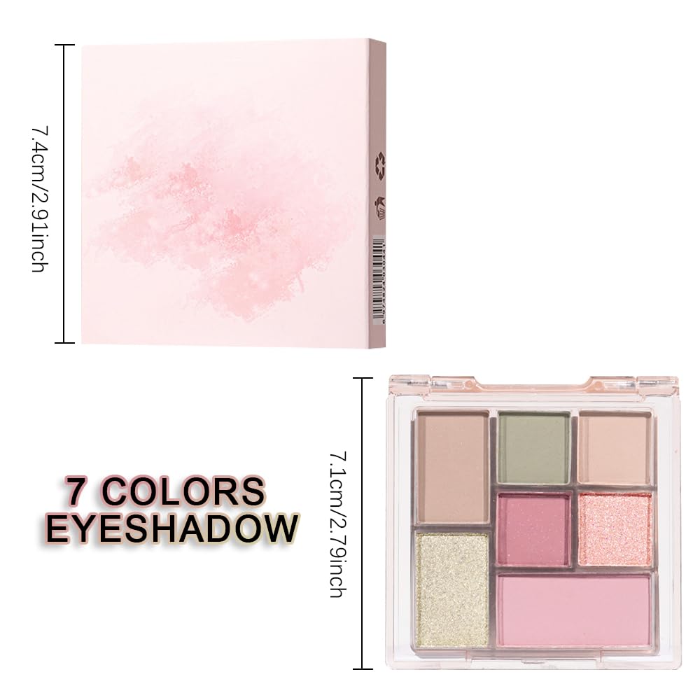 Nude Pink 7Colors Eyeshadow Makeup Palette with Mirror,Green Natural Neutral Eye Shadow Palettes for Older Women,Long Lasting Naturing-Looking,Lightweight,Waterproof,Eye Makeup Kit Travel Size,Vegan-BrightBean Baby