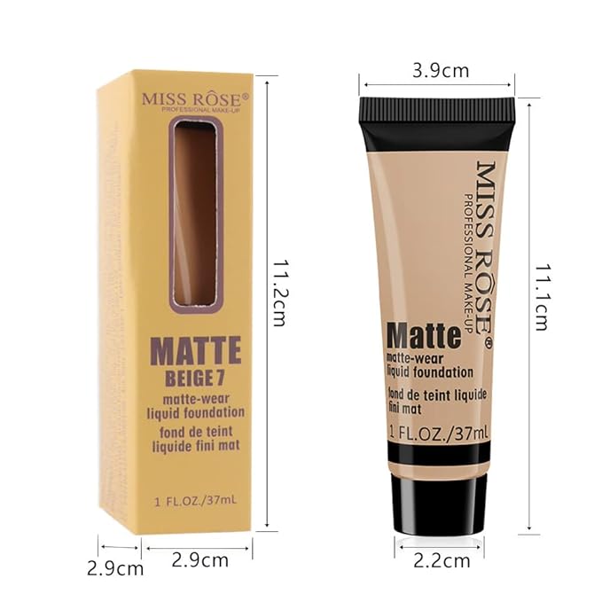 2 Pack Liquid Foundation Cream for Face Makeup,Durable Full Coverage Matte Concealer Make Up,Oil Control & Waterproof Base Primer -1+1 Fl.Oz (BEIGE 7#)-BrightBean Baby